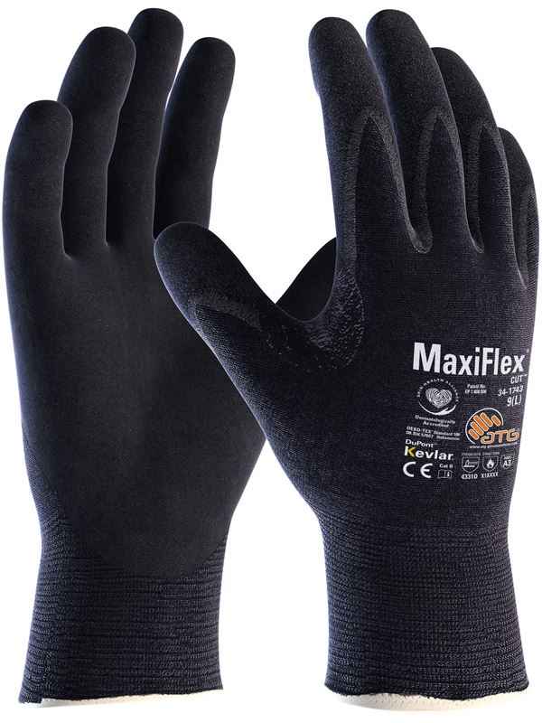 Radne rukavice sa zaštitom od posjekotina MAXIFLEX® CUT 34-1743, crne, KEVLAR®, EN 388+EN 407, vel. 10, Z132910