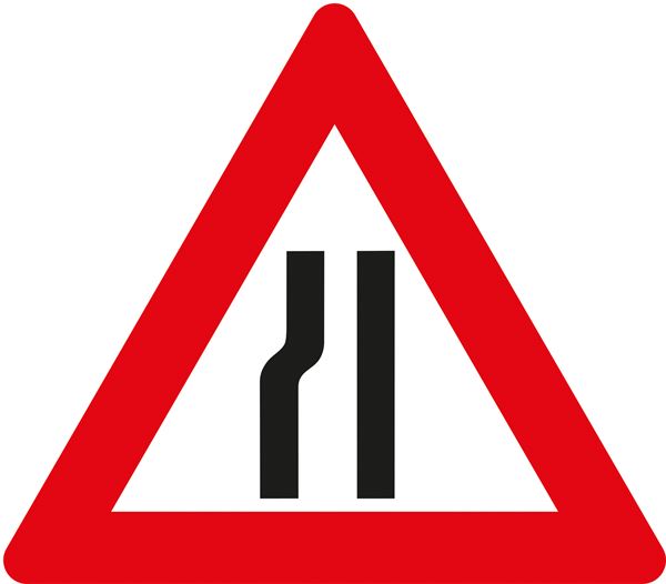 Prometni znak §50/8B, 1000/1,5mm, Suženje ceste s lijeve strane, Z50/8B-1000
