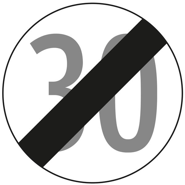 Prometni znak §52/10B, 670/1,5mm, Prestanak ograničenja brzine 30km/h, Z52/10B30-670
