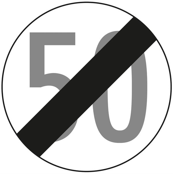 Prometni znak §52/10B, 670/1,5mm, Prestanak ograničenja brzine 50km/h, Z52/10B50-670