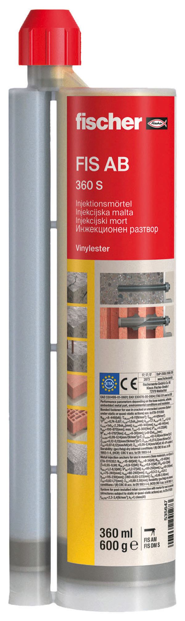 =§= Injekcijski mort FISCHER FIS AB 360 S AUSTRIA BOND 2K 360ml s 2 FIS miksera RED 6kom/karton, Z535647