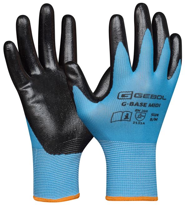 Radne rukavice G-BASE MIDI, plavo/crne, 13G, EN388, vel. 8, pakiranje 12/120, ZEP76000708
