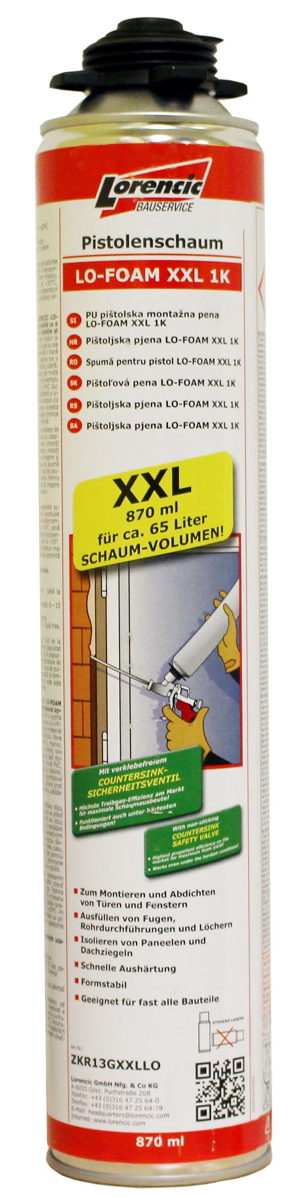 =§= Pištoljska pjena LO-FOAM XXL 1K 870ml 12kom/karton, 70karton/paleta, ZKR13GXXLLO